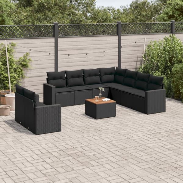 Loungegrupp 10 delar med svarta dynor konstrotting
