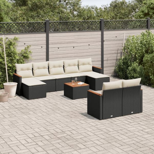 sofasæt til haven 10 dele med hynder polyrattan sort