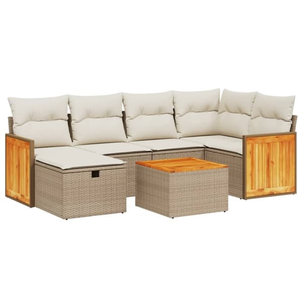 sofasæt til haven 7 dele med hynder polyrattan beige