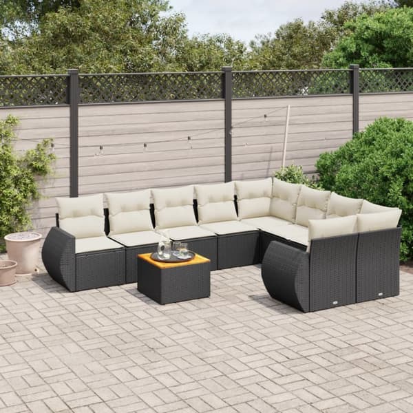 sofasæt til haven 9 dele med hynder polyrattan sort