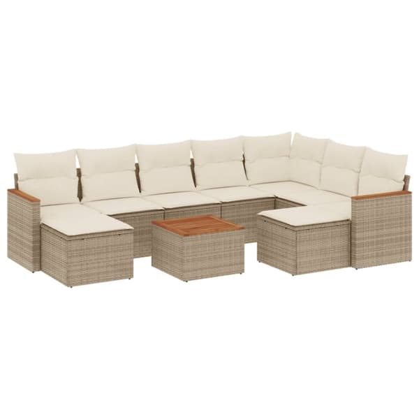 sofasæt til haven 10 dele med hynder polyrattan beige