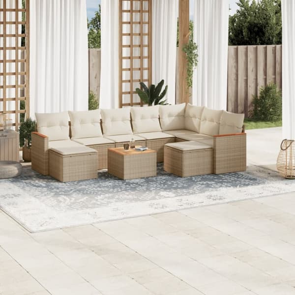 sofasæt til haven 10 dele med hynder polyrattan beige