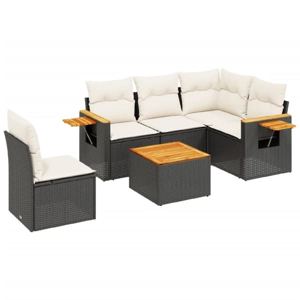 Loungegrupp med dynor 6 delar svart konstrotting