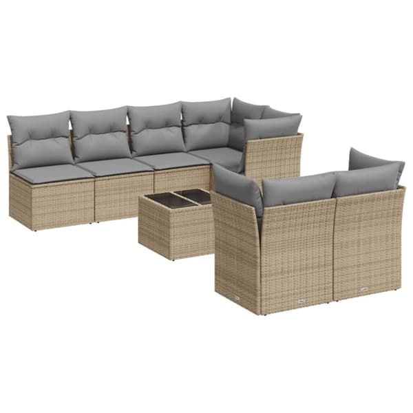 Matgrupp för trädgården med dynor 8 delar beige konstrotting