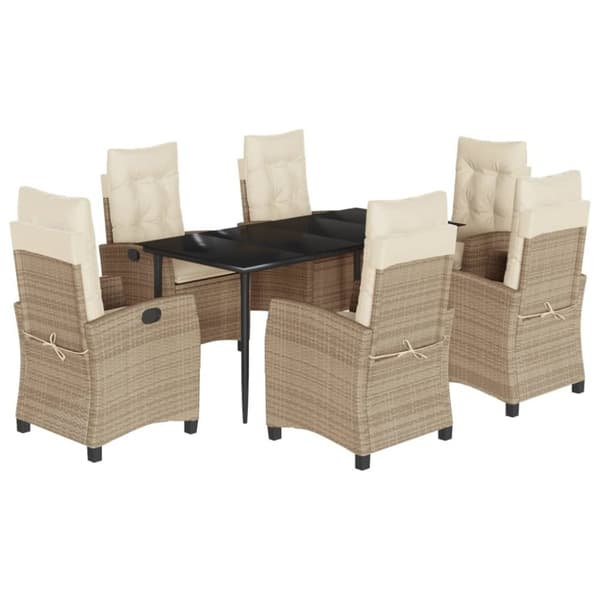 Matgrupp för trädgården med dynor 7 delar beige konstrotting