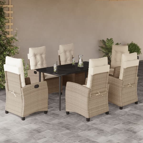 Matgrupp för trädgården med dynor 7 delar beige konstrotting
