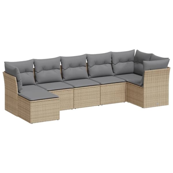 sofasæt til haven 7 dele med hynder polyrattan beige