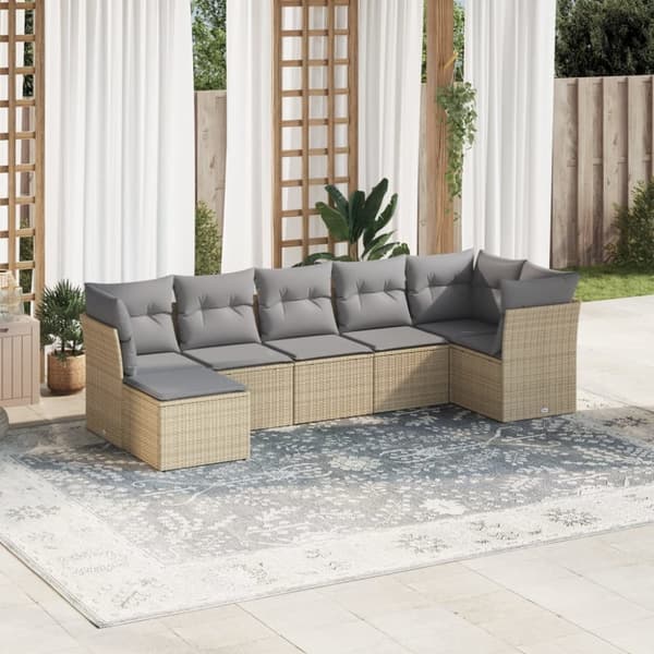 sofasæt til haven 7 dele med hynder polyrattan beige