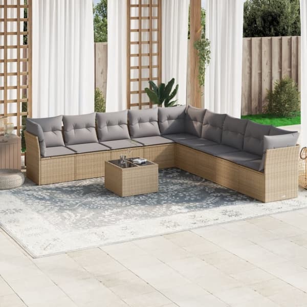 Soffgrupp för trädgård med dynor 10 delar beige konstrotting