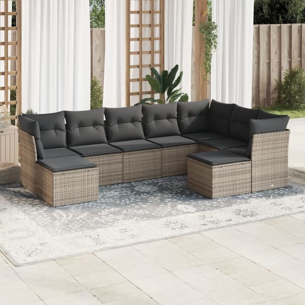 sofasæt til haven 9 dele med hynder polyrattan grå