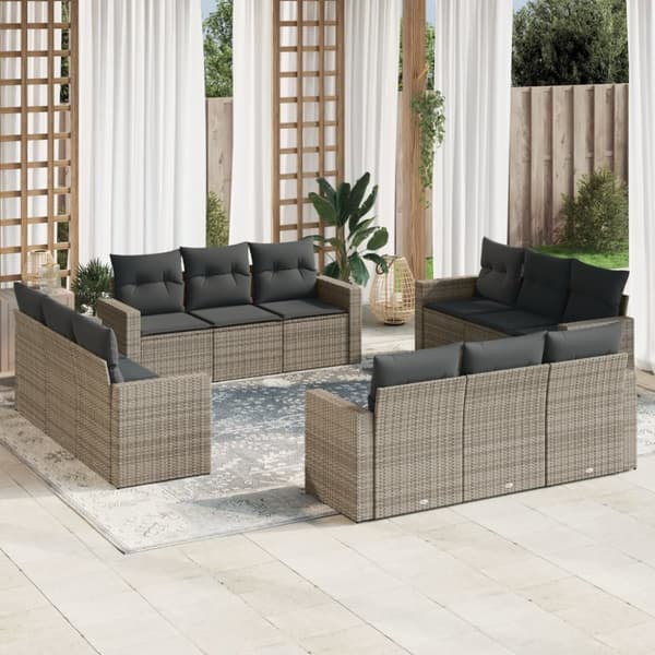 sofasæt til haven 12 dele med hynder polyrattan grå
