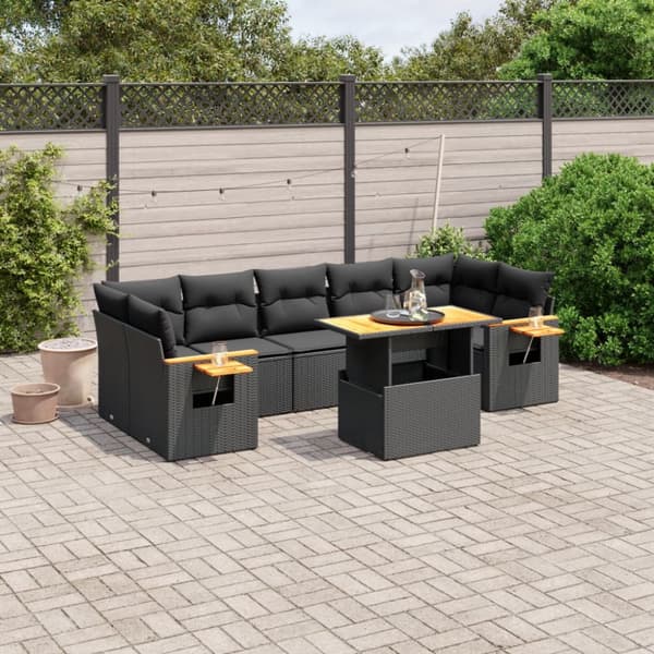 sofasæt til haven 8 dele med hynder polyrattan sort