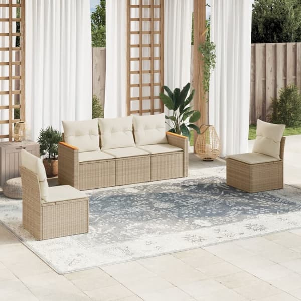 sofasæt til haven 5 dele med hynder polyrattan beige