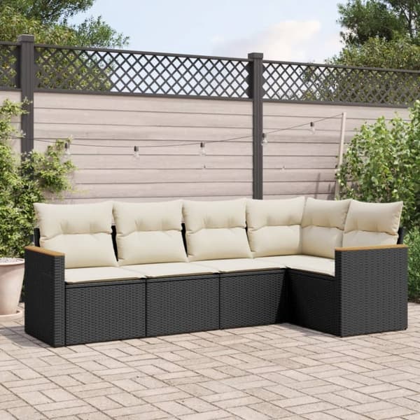 sofasæt til haven 5 dele med hynder polyrattan sort
