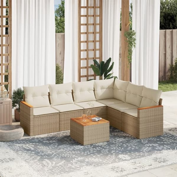 sofasæt til haven 7 dele med hynder polyrattan beige