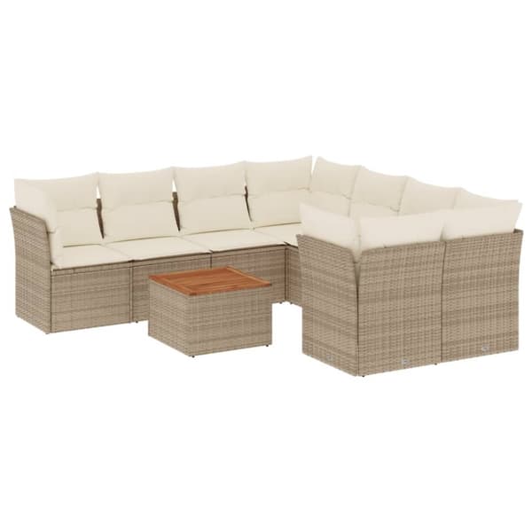 sofasæt til haven 9 dele med hynder polyrattan beige