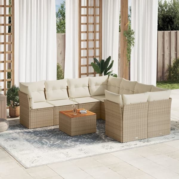 sofasæt til haven 9 dele med hynder polyrattan beige