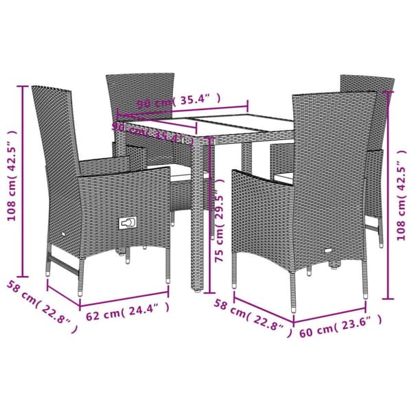 spisebordssæt til haven 5 dele med hynder polyrattan beige