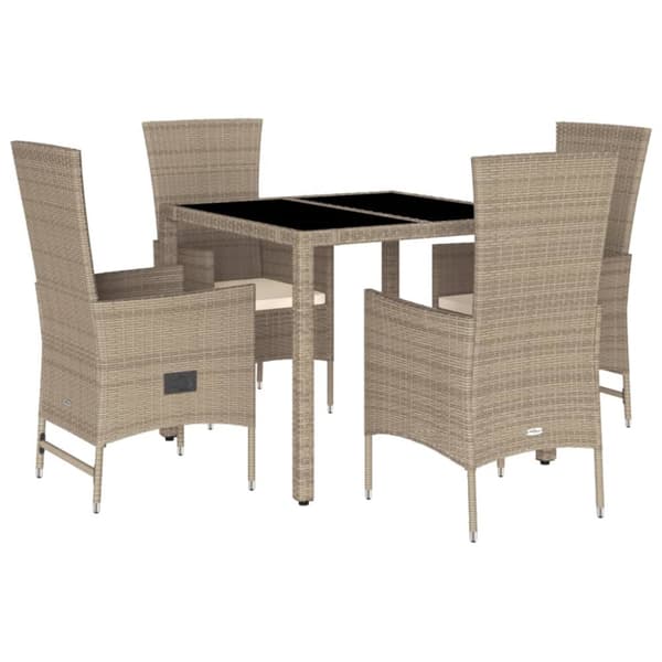 spisebordssæt til haven 5 dele med hynder polyrattan beige