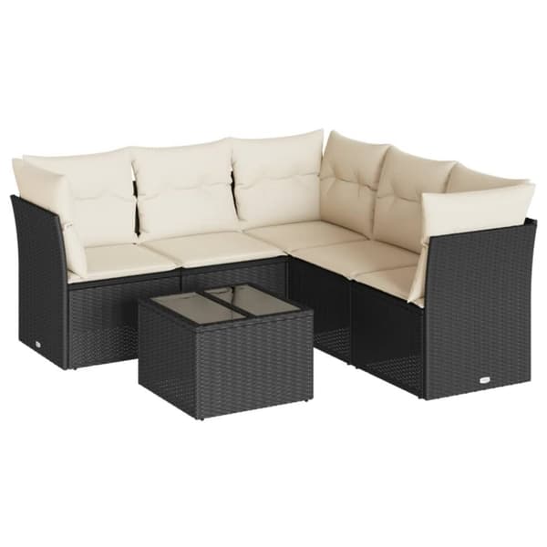 Loungegrupp med dynor 6 delar svart konstrotting