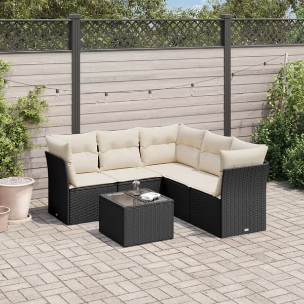 Loungegrupp med dynor 6 delar svart konstrotting