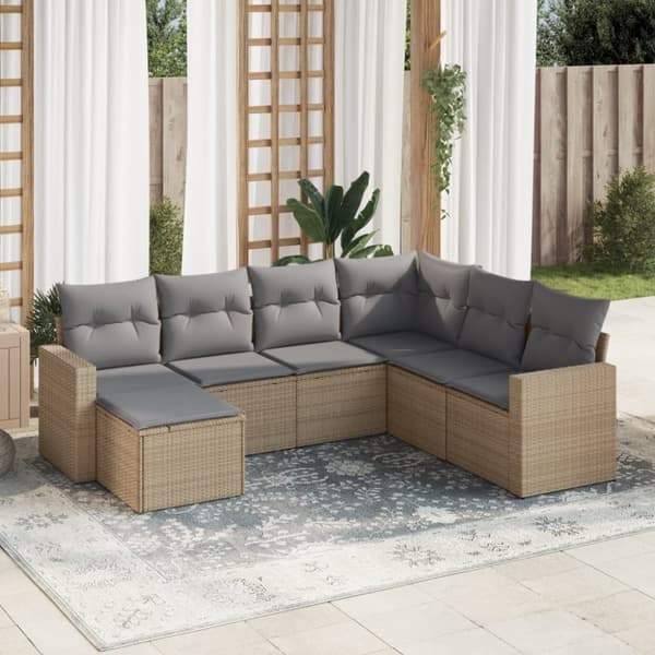 sofasæt til haven 7 dele med hynder polyrattan beige