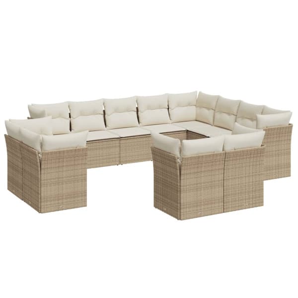 12-osainen puutarhakalustesarja tyynyillä, beige, polyrottinki