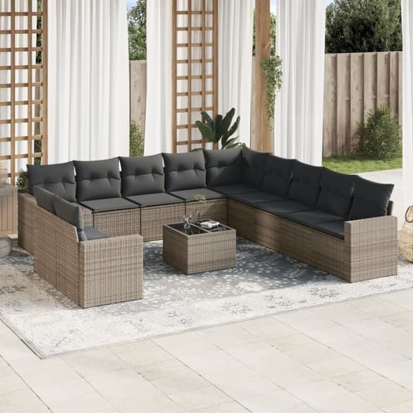 sofasæt til haven 12 dele med hynder polyrattan grå