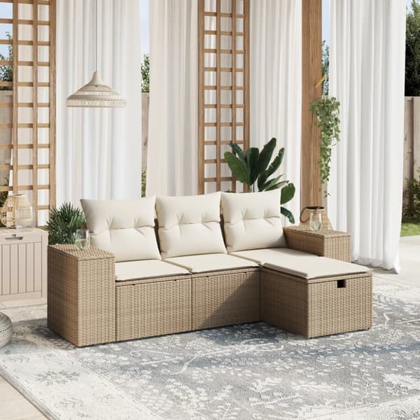 sofasæt til haven 4 dele med hynder polyrattan beige