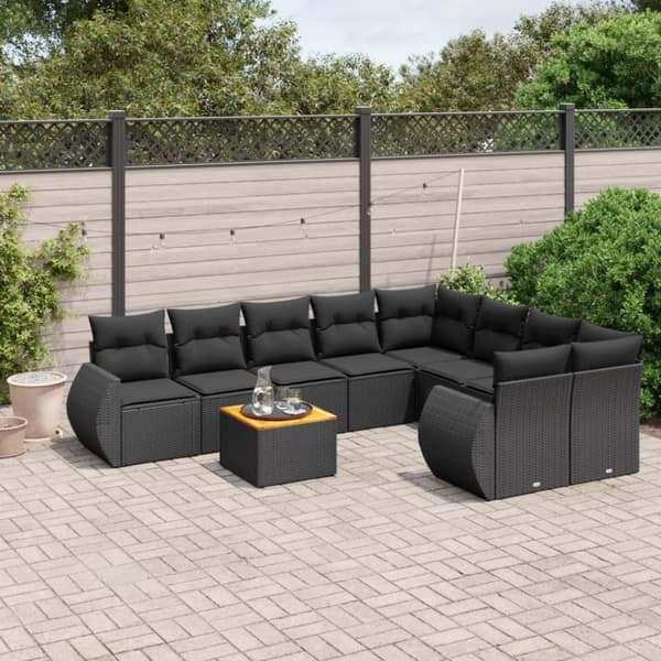 sofasæt til haven 9 dele med hynder polyrattan sort