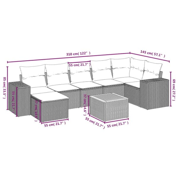 sofasæt til haven 8 dele med hynder polyrattan sort