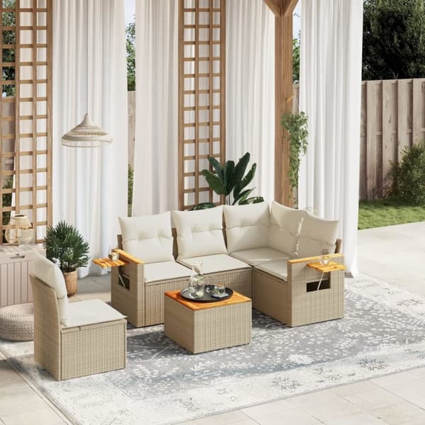 Soffgrupp för trädgården med dynor 6 delar beige konstrotting