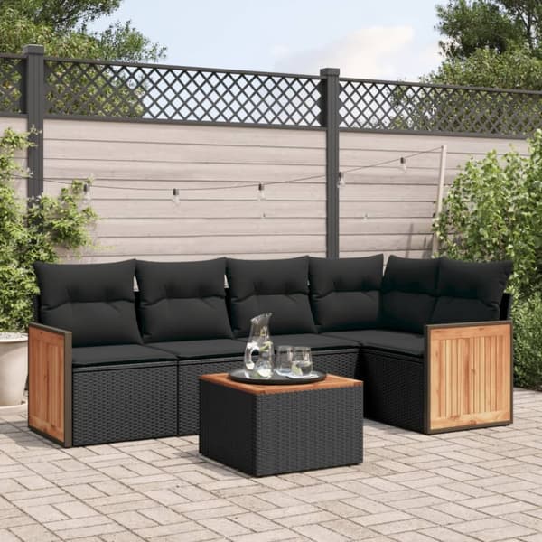 sofasæt til haven 6 dele med hynder polyrattan sort