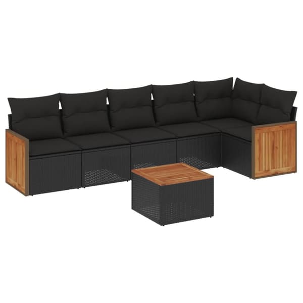 sofasæt til haven 7 dele med hynder polyrattan sort
