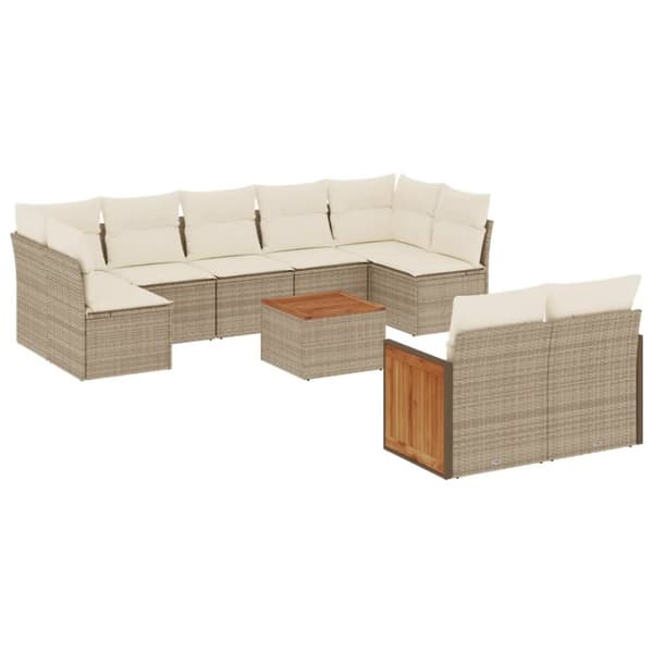 sofasæt til haven 10 dele med hynder polyrattan beige