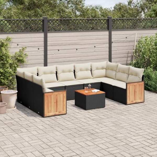 sofasæt til haven 10 dele med hynder polyrattan sort