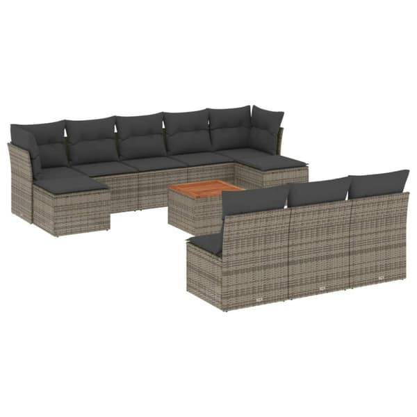 loungesæt til haven 11 dele med hynder polyrattan grå