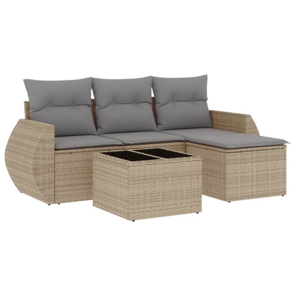 sofasæt til haven 5 dele med hynder polyrattan beige