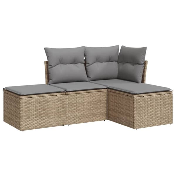 Soffgrupp för trädgård med dynor 4 delar beige konstrotting