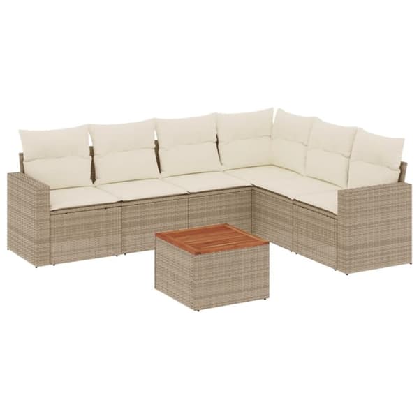 sofasæt til haven 7 dele med hynder polyrattan beige