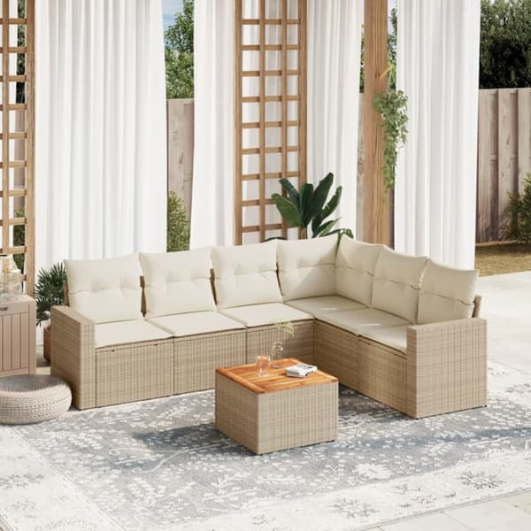 sofasæt til haven 7 dele med hynder polyrattan beige