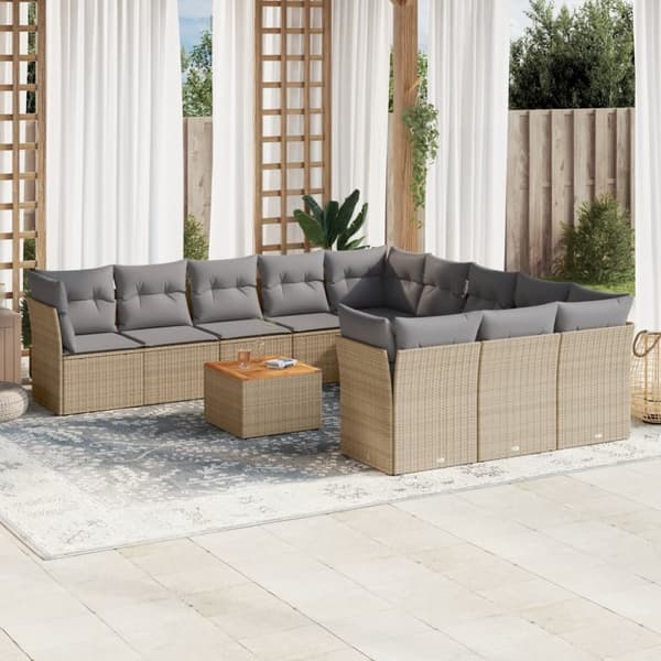 sofasæt til haven 12 dele med hynder polyrattan beige