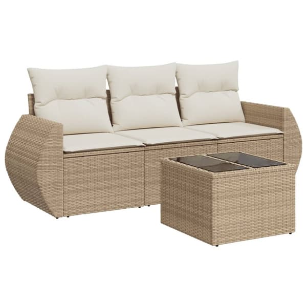 Soffgrupp för trädgård med dynor 4 delar beige konstrotting