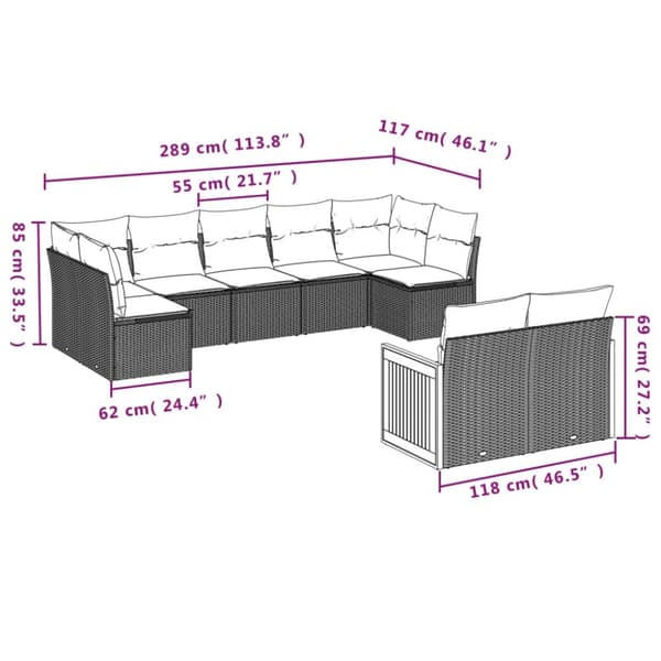 sofasæt til haven 9 dele med hynder polyrattan beige
