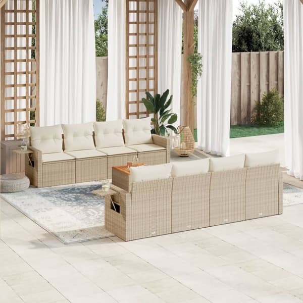sofasæt til haven 9 dele med hynder polyrattan beige