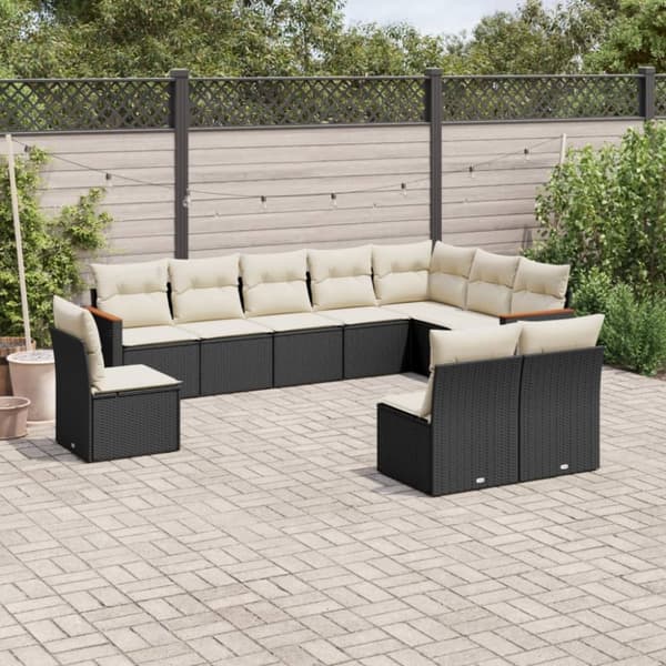 sofasæt til haven 10 dele med hynder polyrattan sort