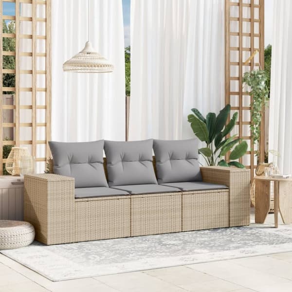 sofasæt til haven 3 dele med hynder polyrattan beige