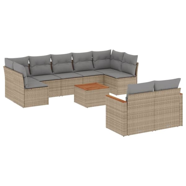sofasæt til haven 10 dele med hynder polyrattan beige