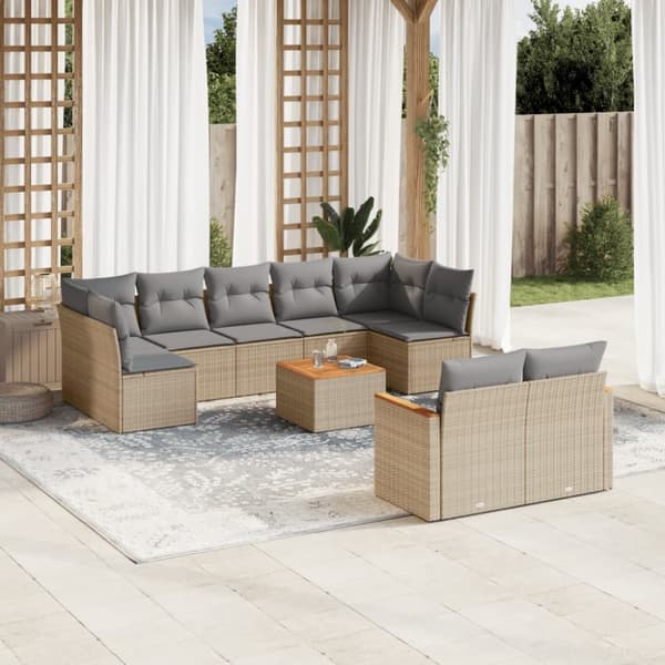 sofasæt til haven 10 dele med hynder polyrattan beige