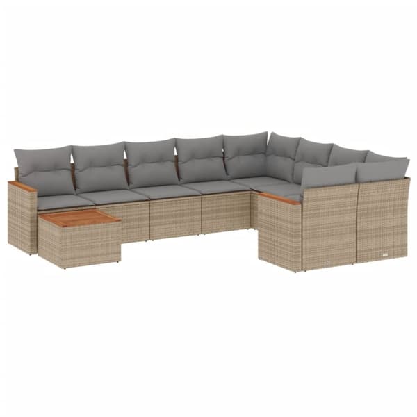 sofasæt til haven 10 dele med hynder polyrattan beige